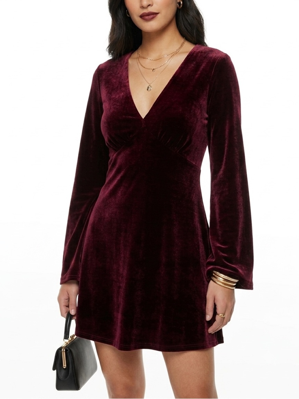 Lush Velvet V-Neck Chemise in Wine